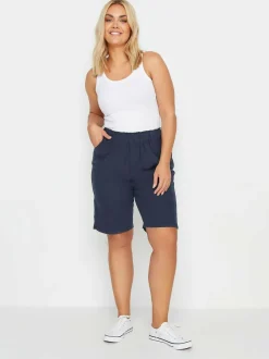 Yours Curve Cool 100% Cotton Shorts Navy Blue Clearance