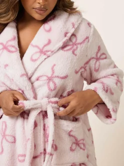 Yours Curve Pink Fluffy Bows Shawl Collar Robe