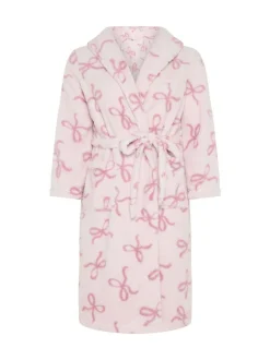 Yours Curve Pink Fluffy Bows Shawl Collar Robe