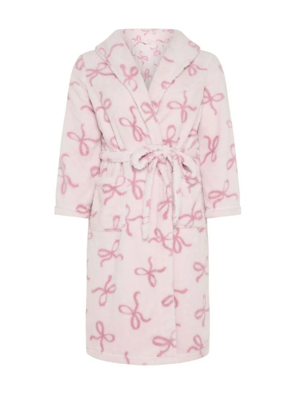 Yours Curve Pink Fluffy Bows Shawl Collar Robe