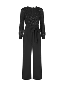 Yumi Black Sequin Jumpsuit With Long Sleeves Outlet