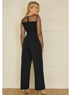 Yumi Black Spot Mesh Stretch Jumpsuit Clearance