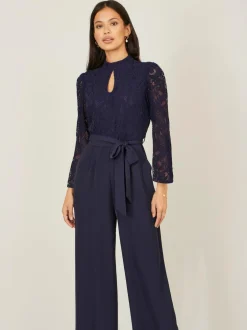 Yumi Blue Lace Appliqué Jumpsuit Clearance
