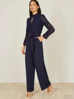 Yumi Blue Lace Appliqué Jumpsuit Clearance
