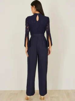 Yumi Blue Lace Appliqué Jumpsuit Clearance