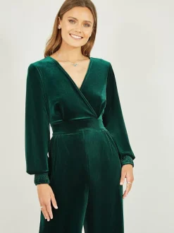 Yumi Green Velvet Long sleeve Jumpsuit Outlet