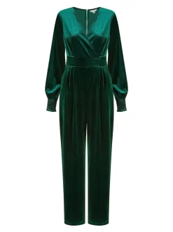 Yumi Green Velvet Long sleeve Jumpsuit Outlet