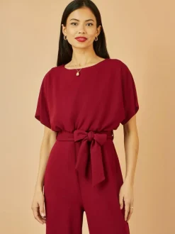 Yumi Red Batwing Stretch Jumpsuit New