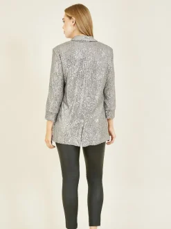 Yumi Sequin Blazer With Pockets Silver Clearance