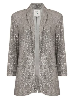 Yumi Sequin Blazer With Pockets Silver Clearance
